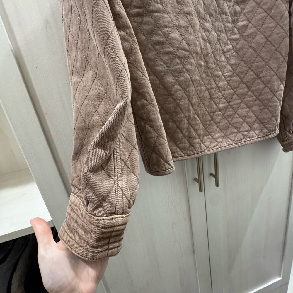 Seventy + Mochi Heidi Jacket in Washed Mocha Brown quilted denim tie front Small - Picture 11 of 13